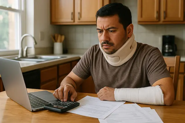 hombre lesionado con una Calculadora de Pérdida Salarial