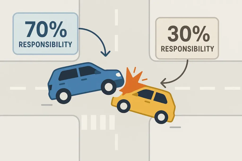 An explainer animation showing two cars colliding at an intersection